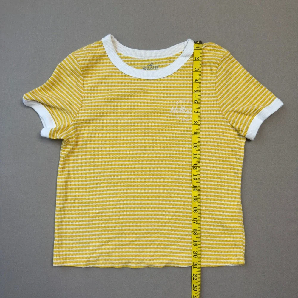 Hollister Slim Tee Yellow White Striped Waffle Knit Ringer T-Shirt Large